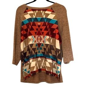 Alfred Dunner Colorado Spring Aztec Southwestern Geometric print top/sweater, XL